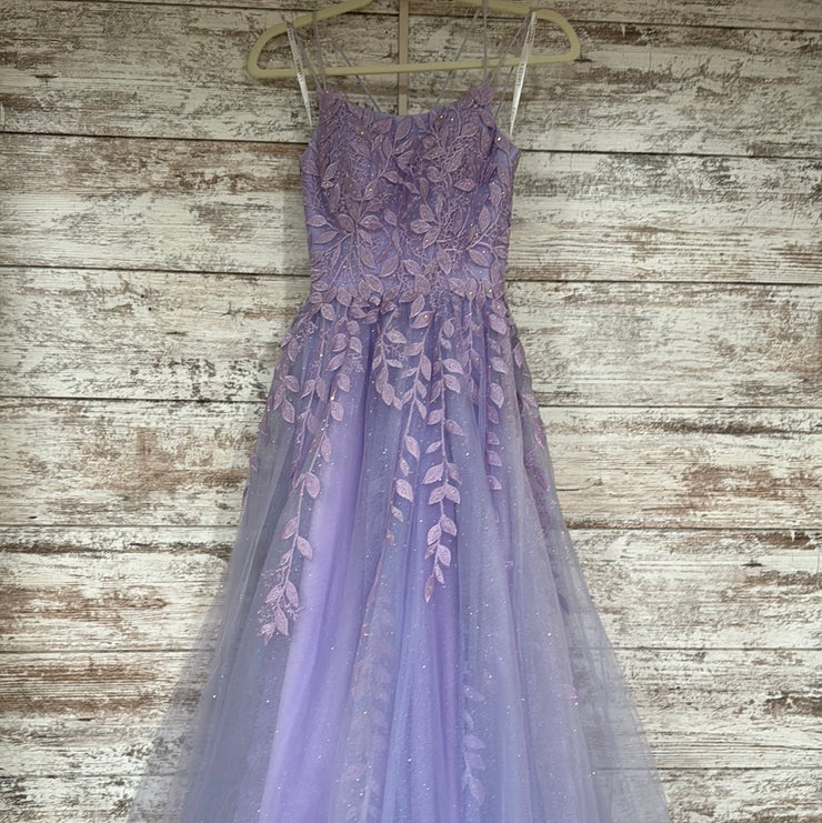 LAVENDER/FLORAL A LINE GOWN