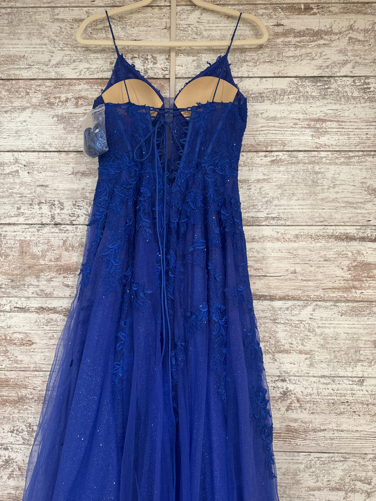 ROYAL BLUE/FLORAL A LINE GOWN