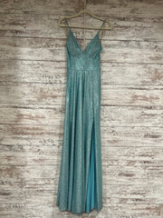 BLUE SPARKLY A LINE GOWN