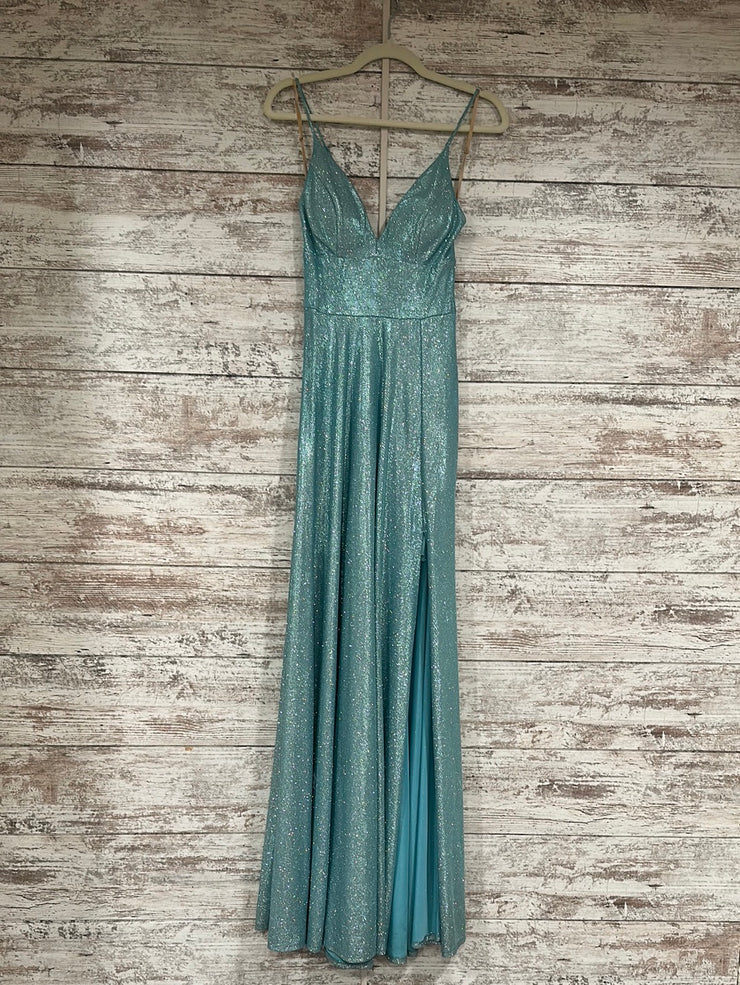 BLUE SPARKLY A LINE GOWN