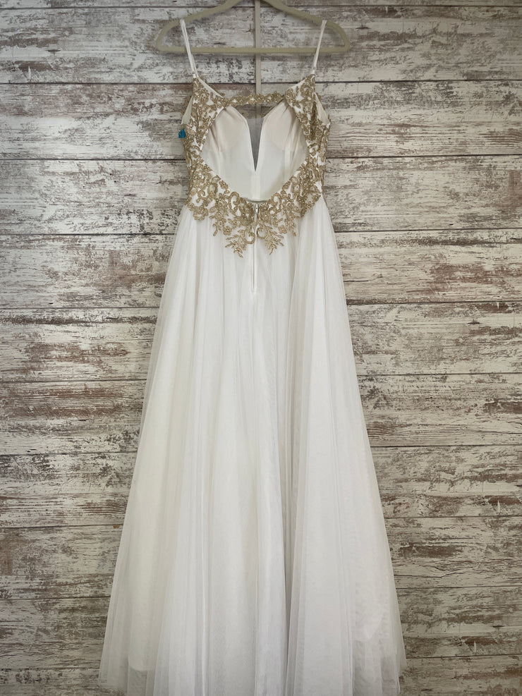 WHITE/GOLD A LINE GOWN
