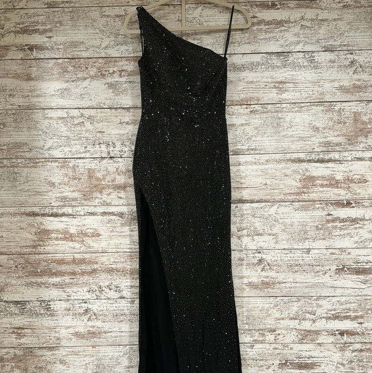 BLACK BEADED LONG EVENING GOWN