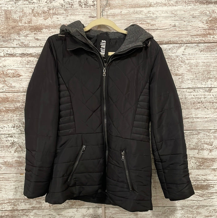 BLACK QUILTED HOODED COAT $140