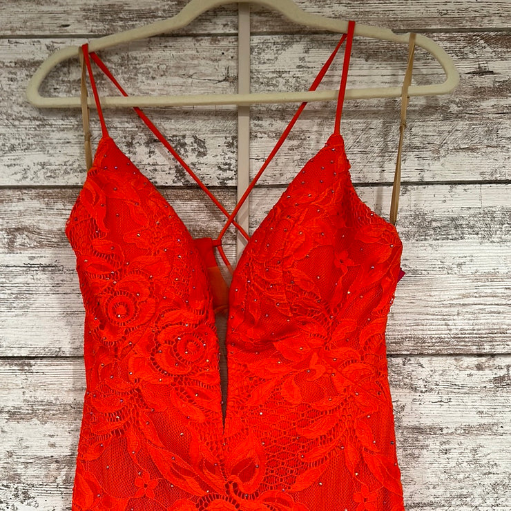 ORANGE/LACE LONG EVENING GOWN