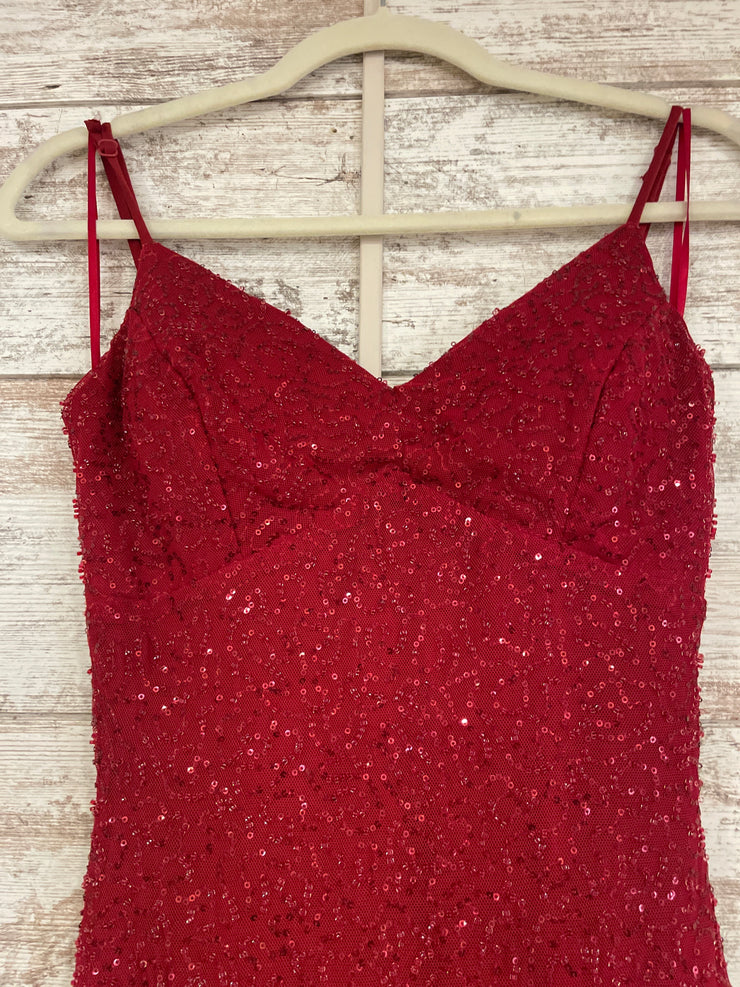 RED BEADED LONG EVENING GOWN