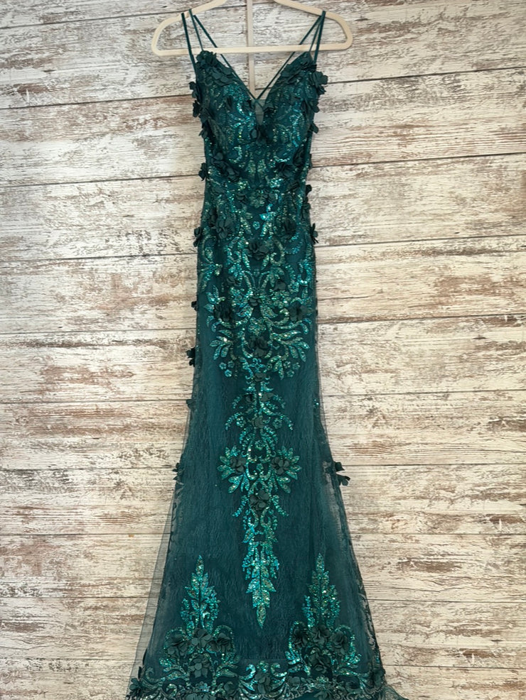 GREEN/FLORAL SPARKLY LONG DRES