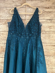 TEAL/FLORAL A LINE GOWN