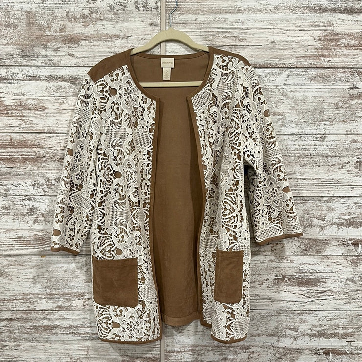 TAN SUEDE/WHITE CROCHET JACKET