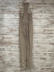 TAN BEADED LONG EVENING GOWN