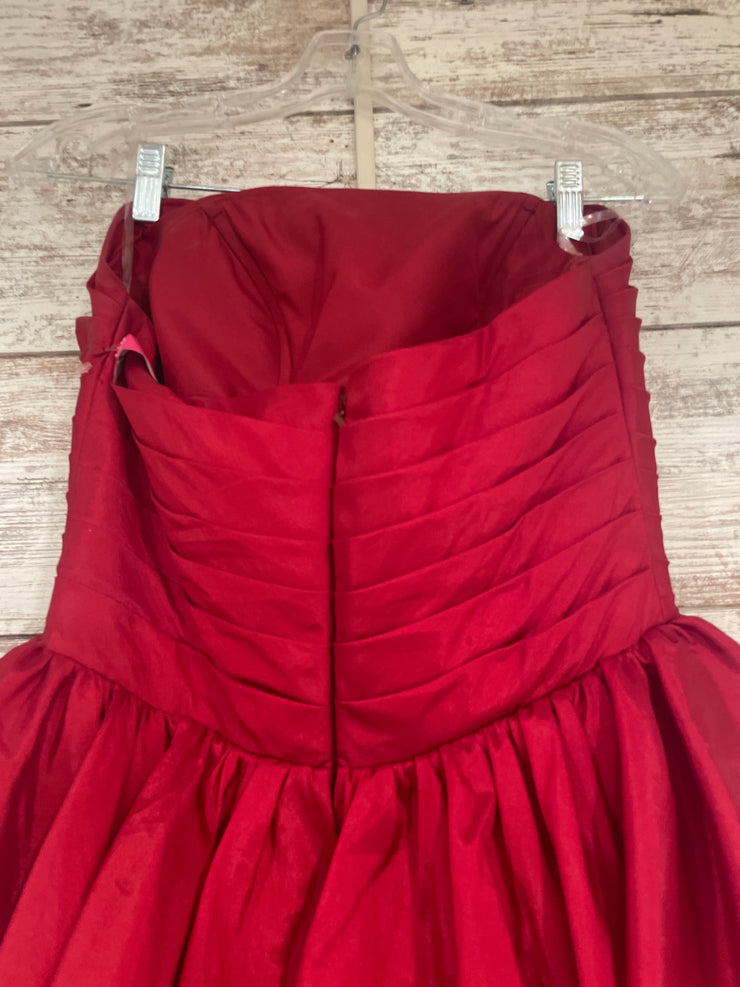RED RUFFLED/TIERED A LINE GOWN