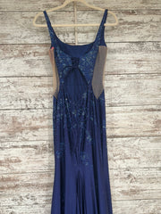 NAVY/SILVER LONG EVENING GOWN