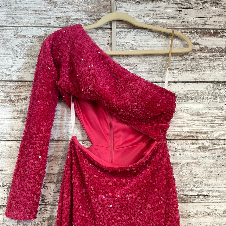 PINK ONE SHOULDER SEQUIN DRESS