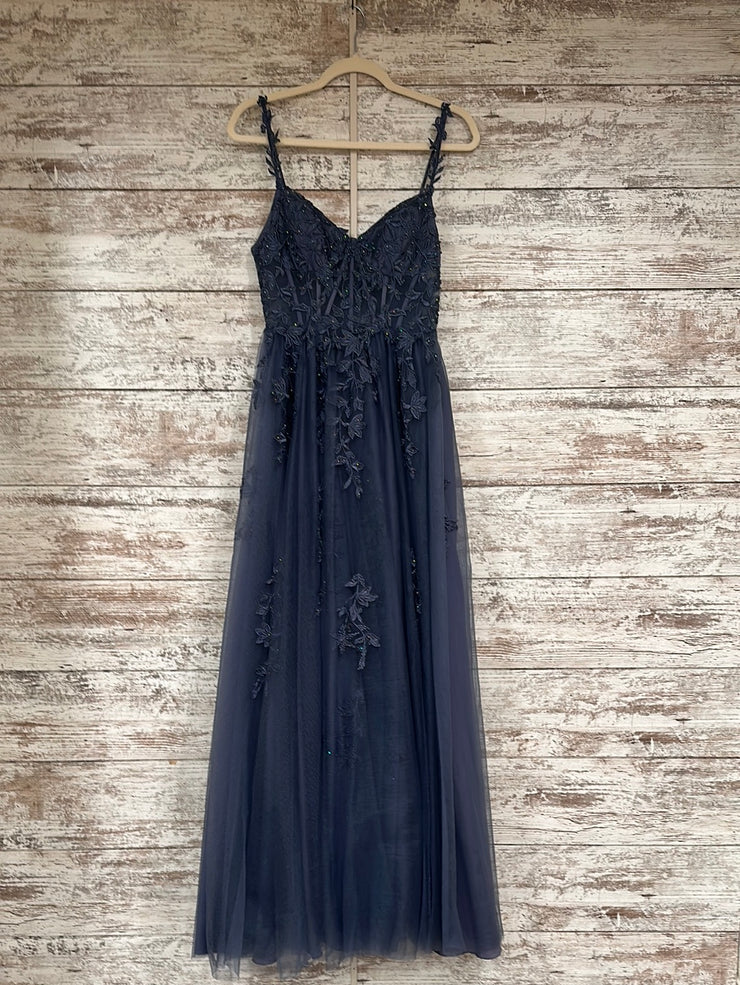 BLUE/FLORAL A LINE GOWN