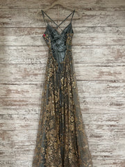 GRAY/GOLD SPARKLY A LINE GOWN