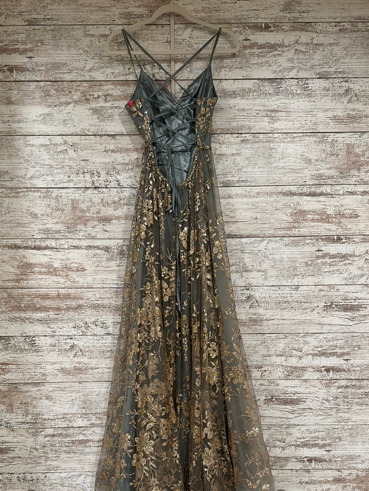 GRAY/GOLD SPARKLY A LINE GOWN