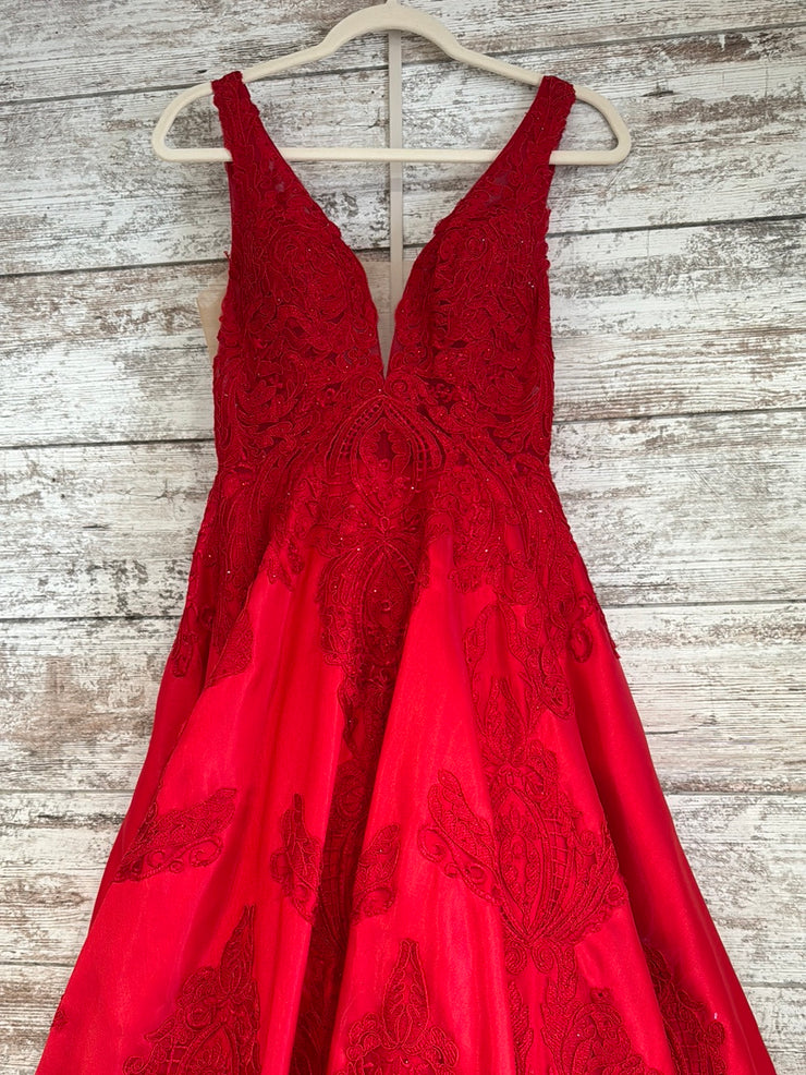 RED FLORAL A LINE GOWN