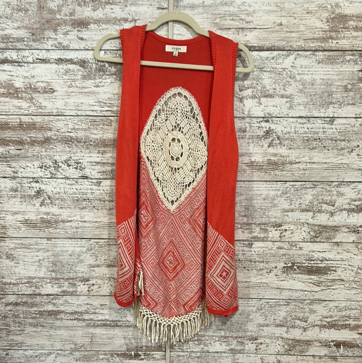 CORAL/IVORY OPEN CARDIGAN