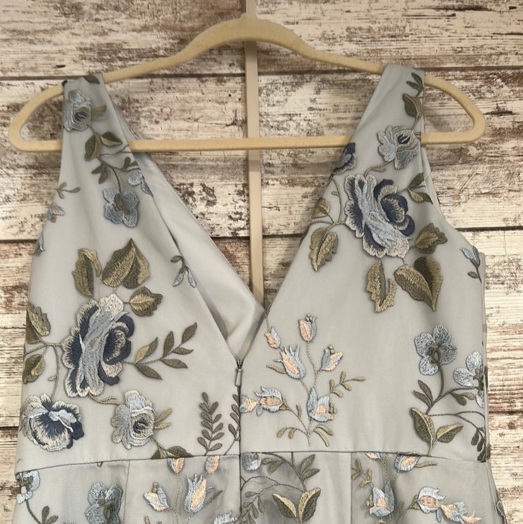 BLUE FLORAL A LINE GOWN