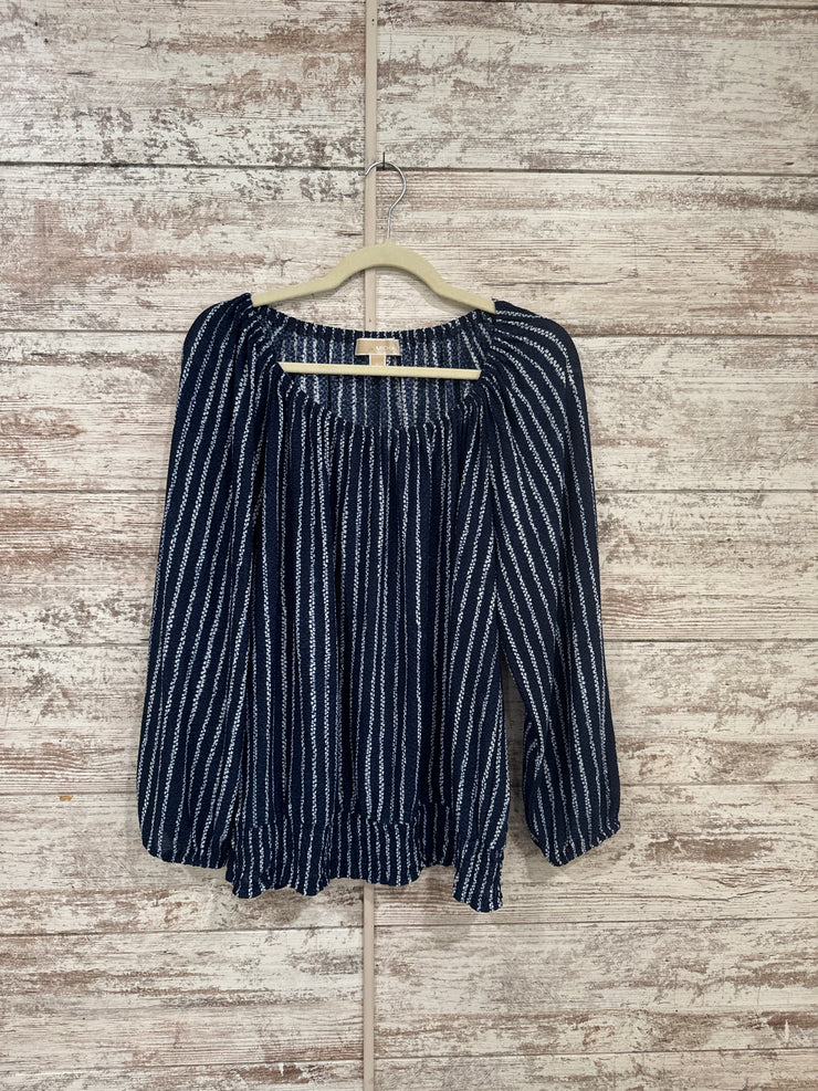 NAVY/WHITE LONG SLEEVE TOP