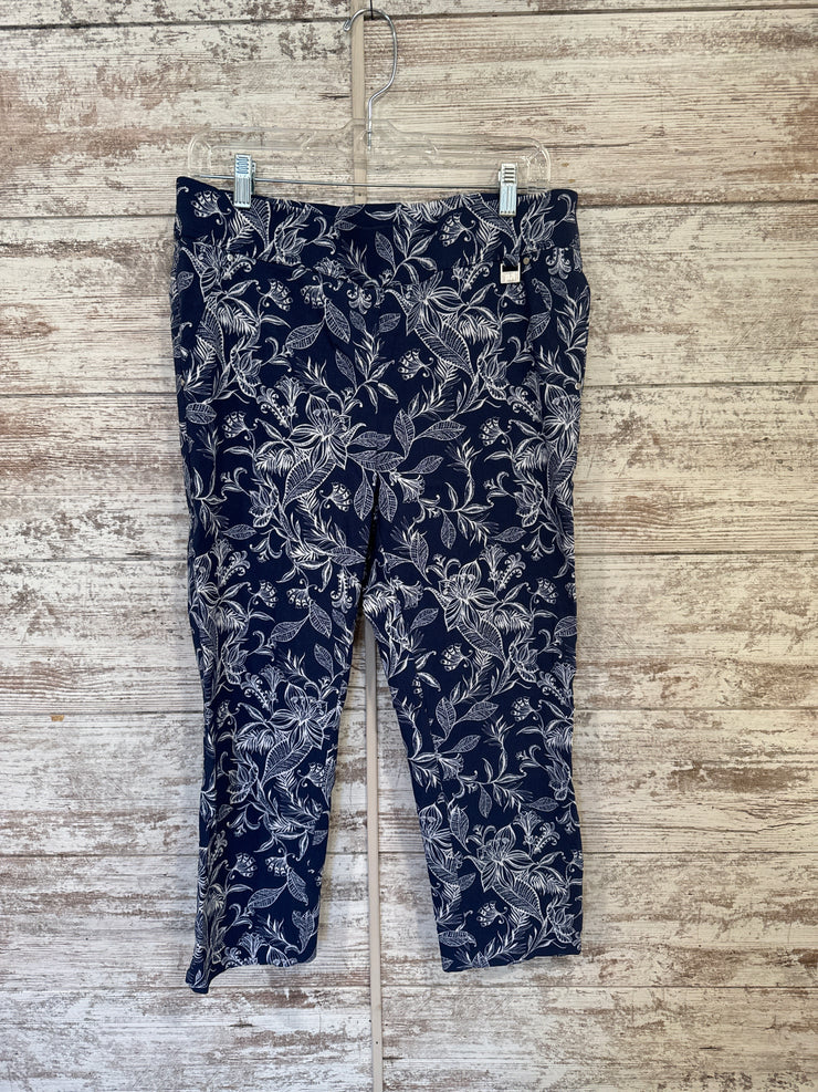 BLUE/WHITE STRETCH CROP PANTS