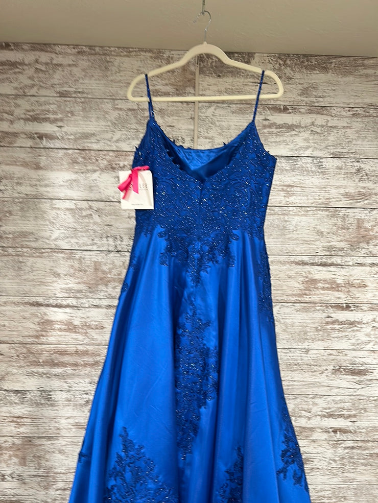 ROYAL BLUE/FLORAL A LINE GOWN
