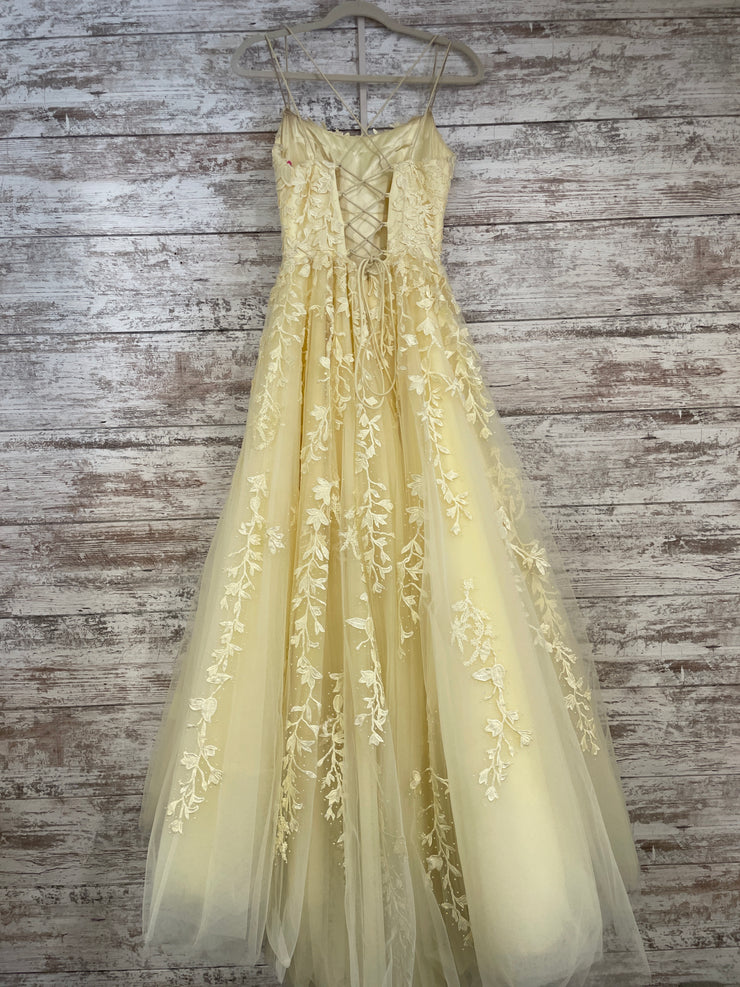 YELLOW/FLORAL A LINE GOWN