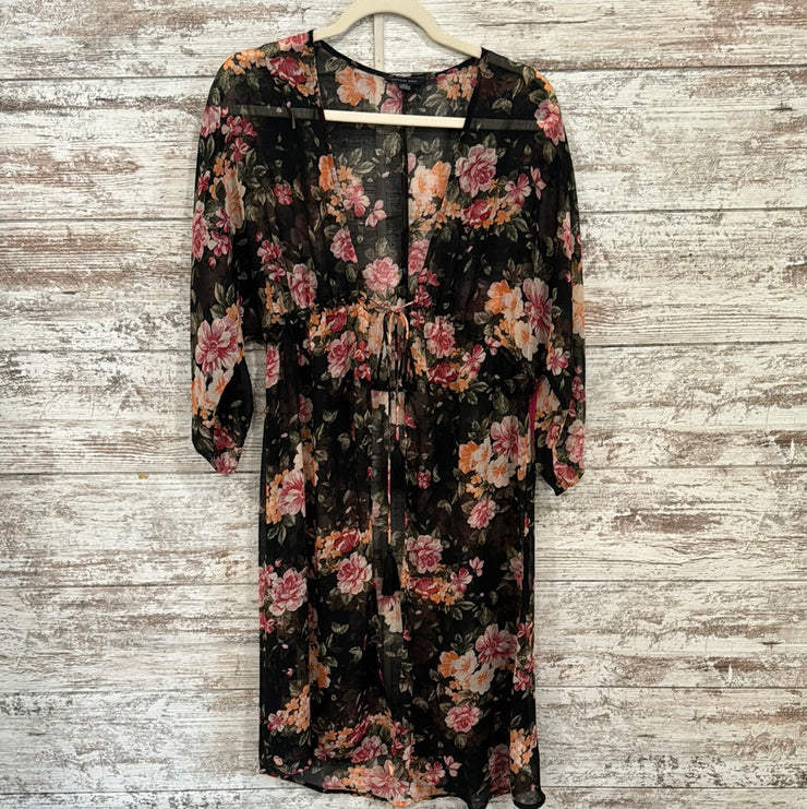 BLACK/FLORAL SHEER OPEN CARDIG