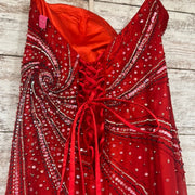 RED BEADED LONG EVENING GOWN
