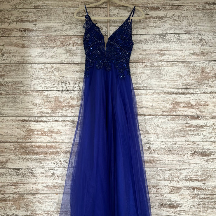 ROYAL BLUE A LINE GOWN