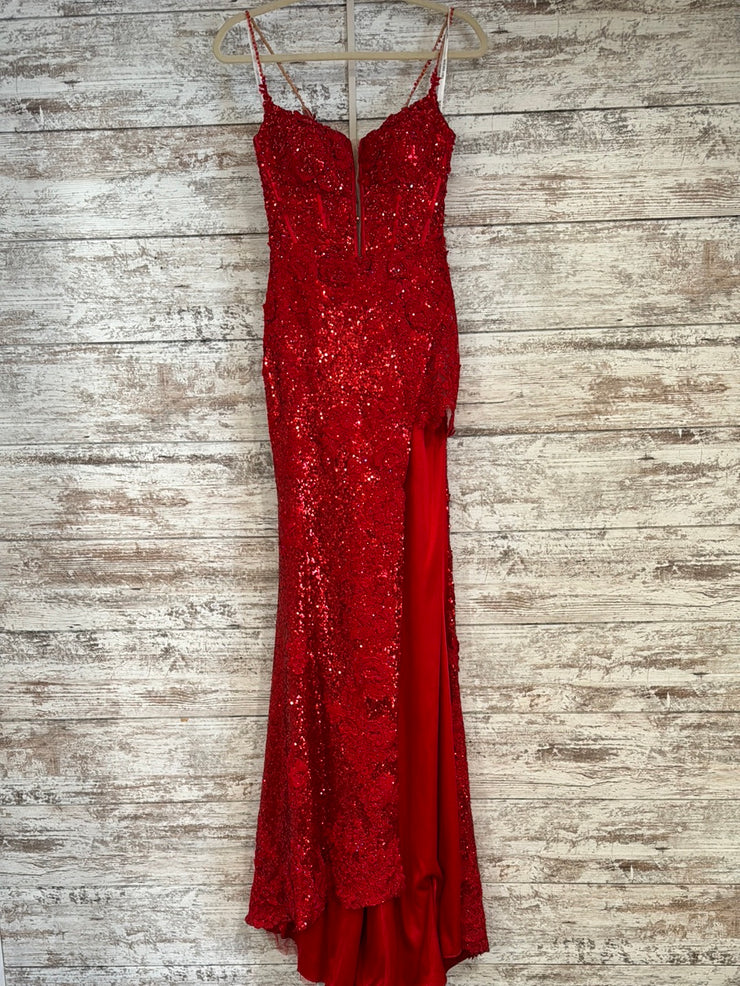 RED/FLORAL SPARKLY LONG DRESS