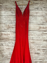RED BEADED LONG EVENING GOWN