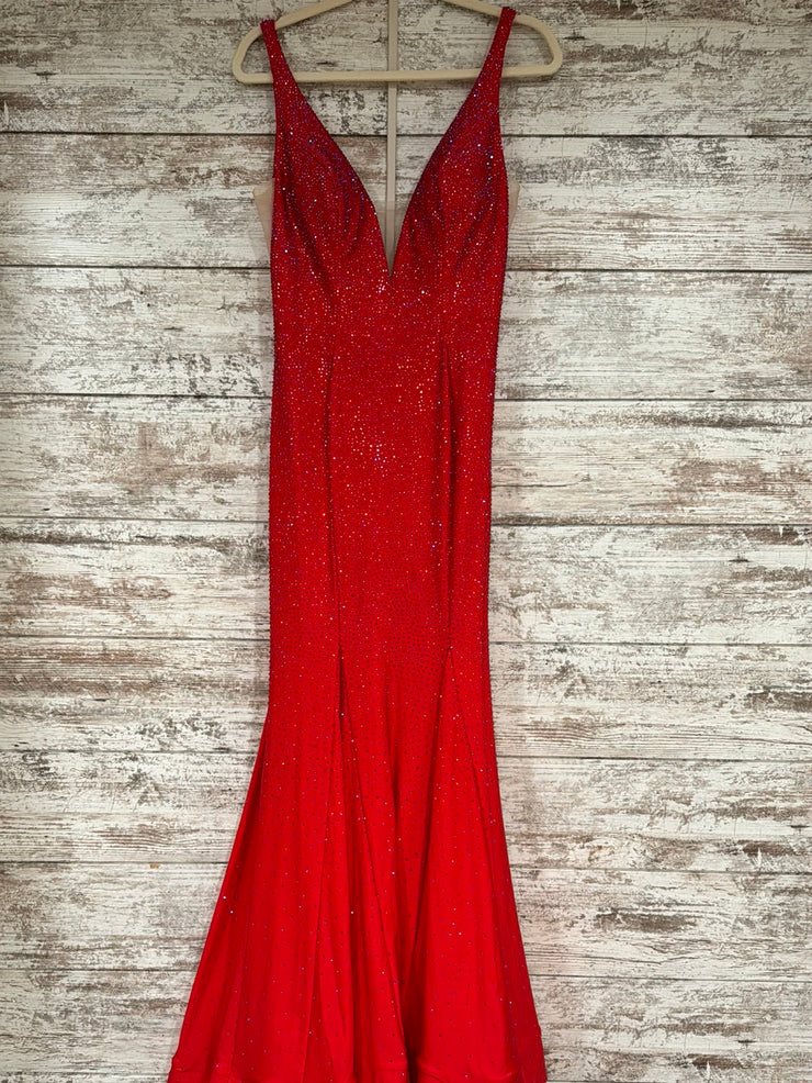 RED BEADED LONG EVENING GOWN