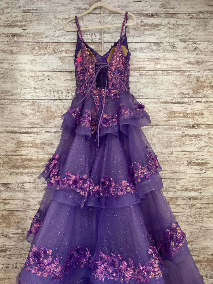 PURPLE SPARKLY A LINE GOWN