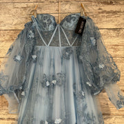 BLUE A LINE GOWN W/SLEEVES-NEW