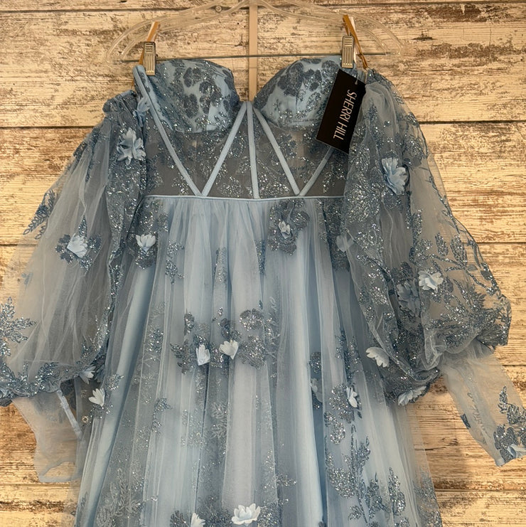 BLUE A LINE GOWN W/SLEEVES-NEW