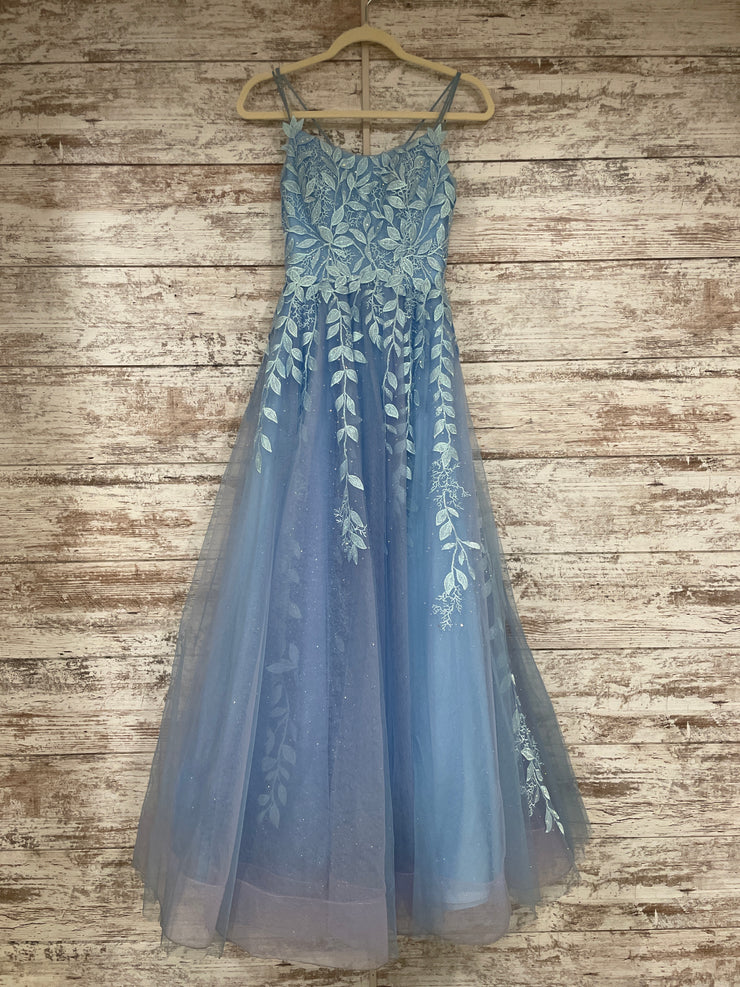 BLUE/FLORAL A LINE GOWN