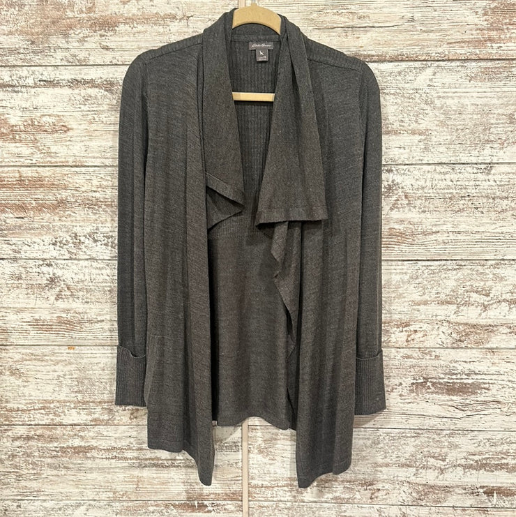GRAY WOOL BLEND OPEN CARDIGAN