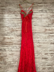 RED LACE LONG EVENING GOWN