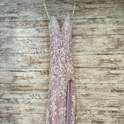 PURPLE/WHITE LONG EVENING GOWN