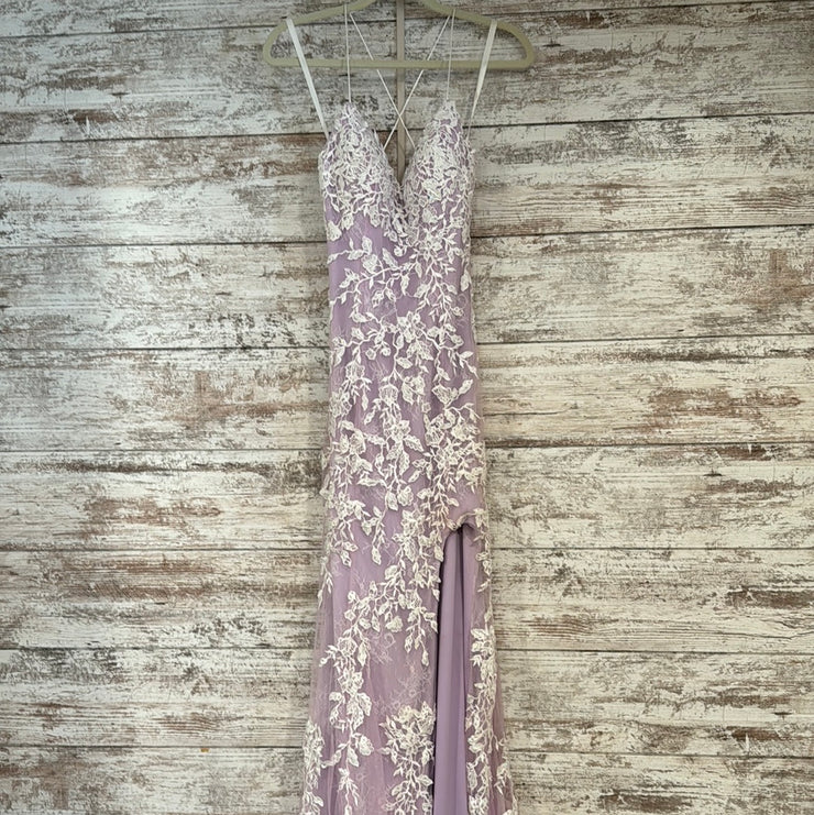 PURPLE/WHITE LONG EVENING GOWN