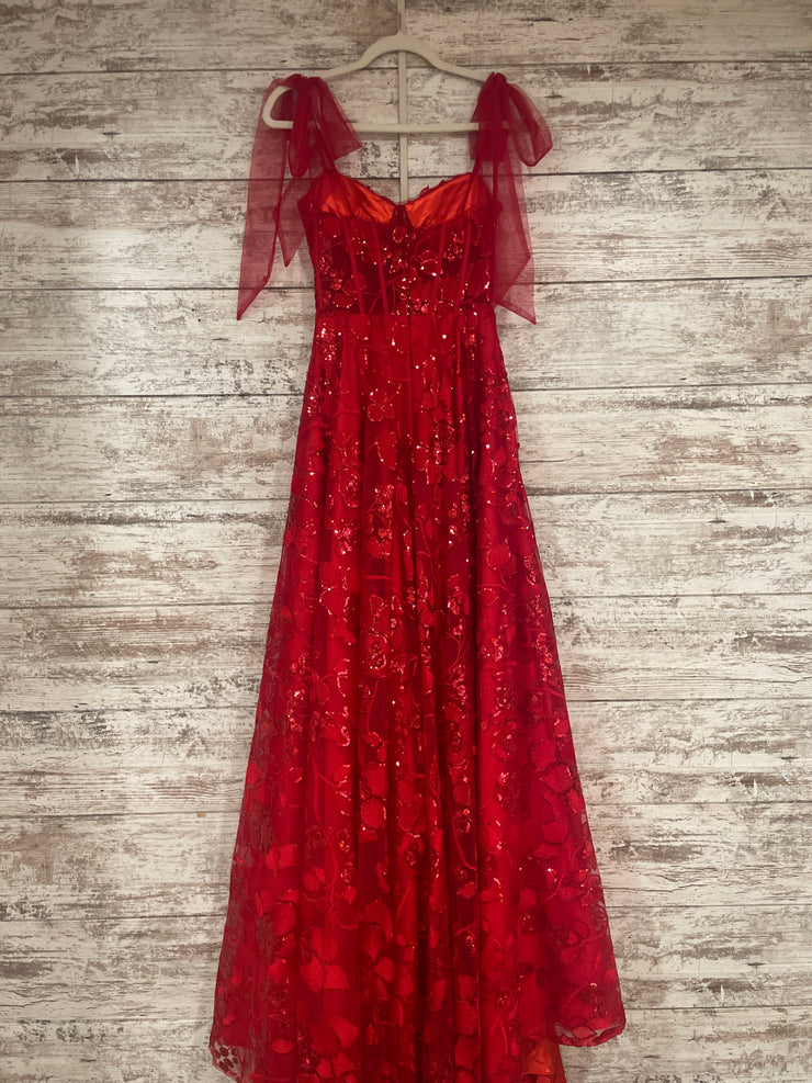 RED/FLORAL A LINE GOWN (NEW)