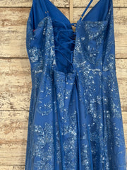 BLUE SPARKLY A LINE GOWN