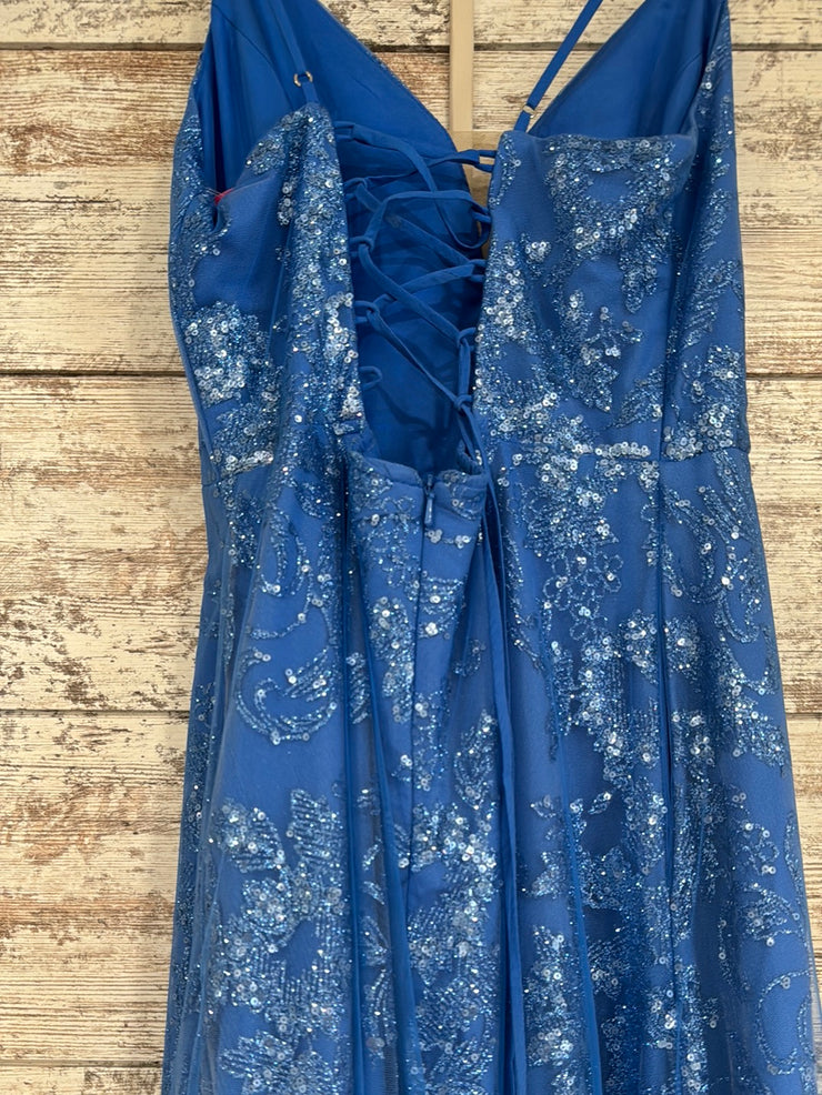 BLUE SPARKLY A LINE GOWN