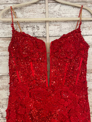 RED/FLORAL SPARKLY LONG DRESS