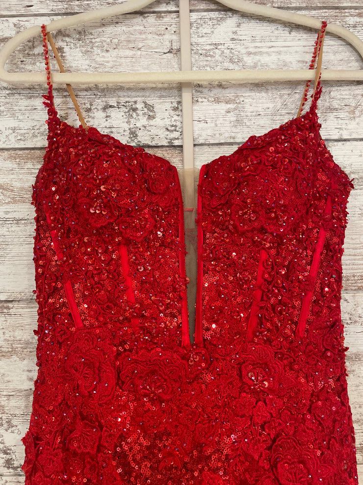 RED/FLORAL SPARKLY LONG DRESS