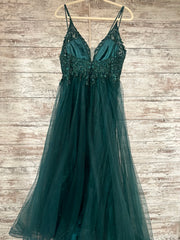 GREEN SPARKLY A LINE GOWN