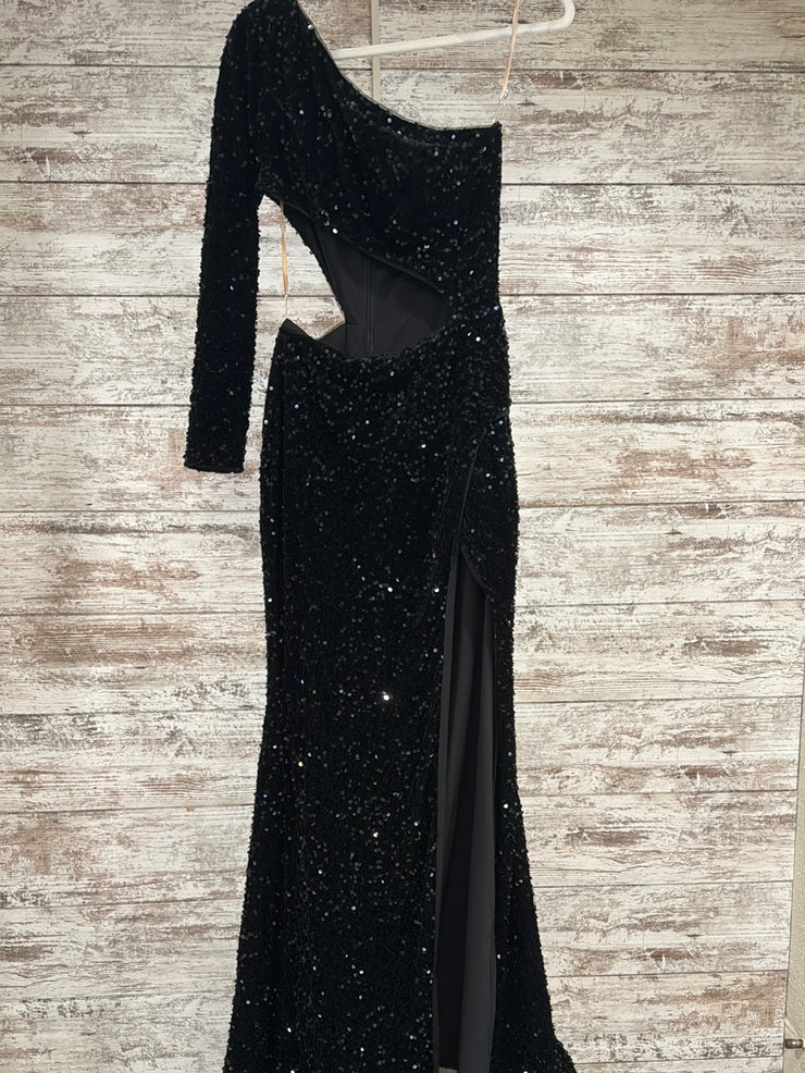 BLACK SEQUIN CUT OUT LONG DRES