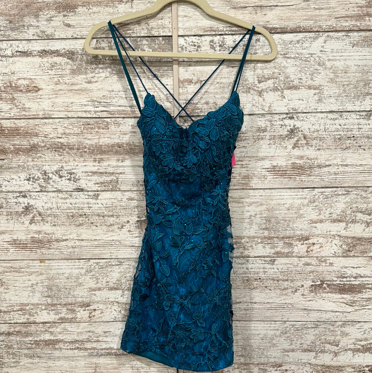TEAL/FLORAL SHORT DRESS