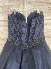 NAVY RUFFLED A LINE GOWN