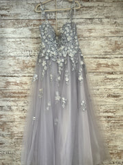 GRAY/FLORAL A LINE GOWN